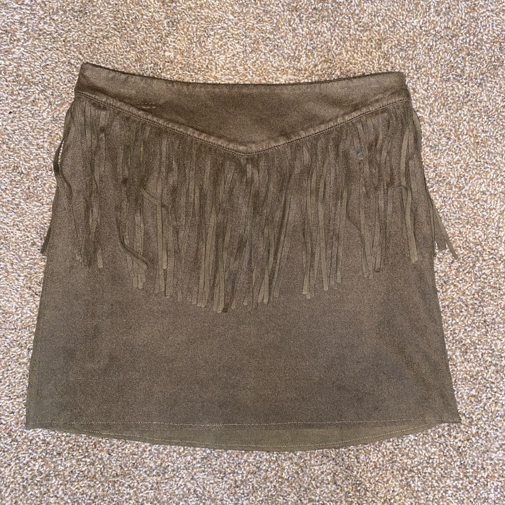 Green/gray fringe skirt